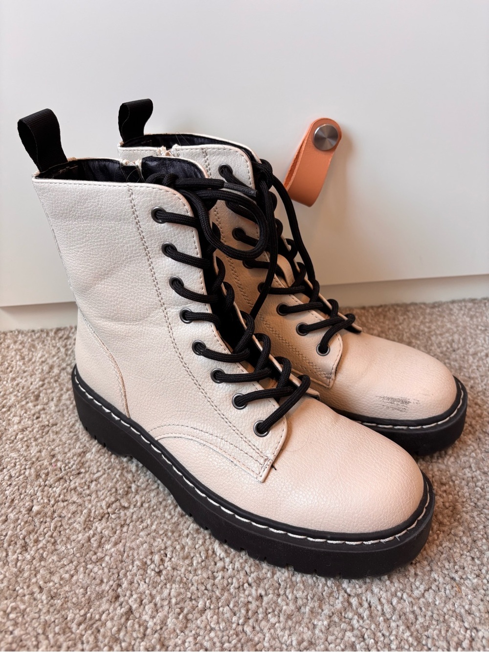 Sincerely Jules Cream Black Lace-Up Platform Boots